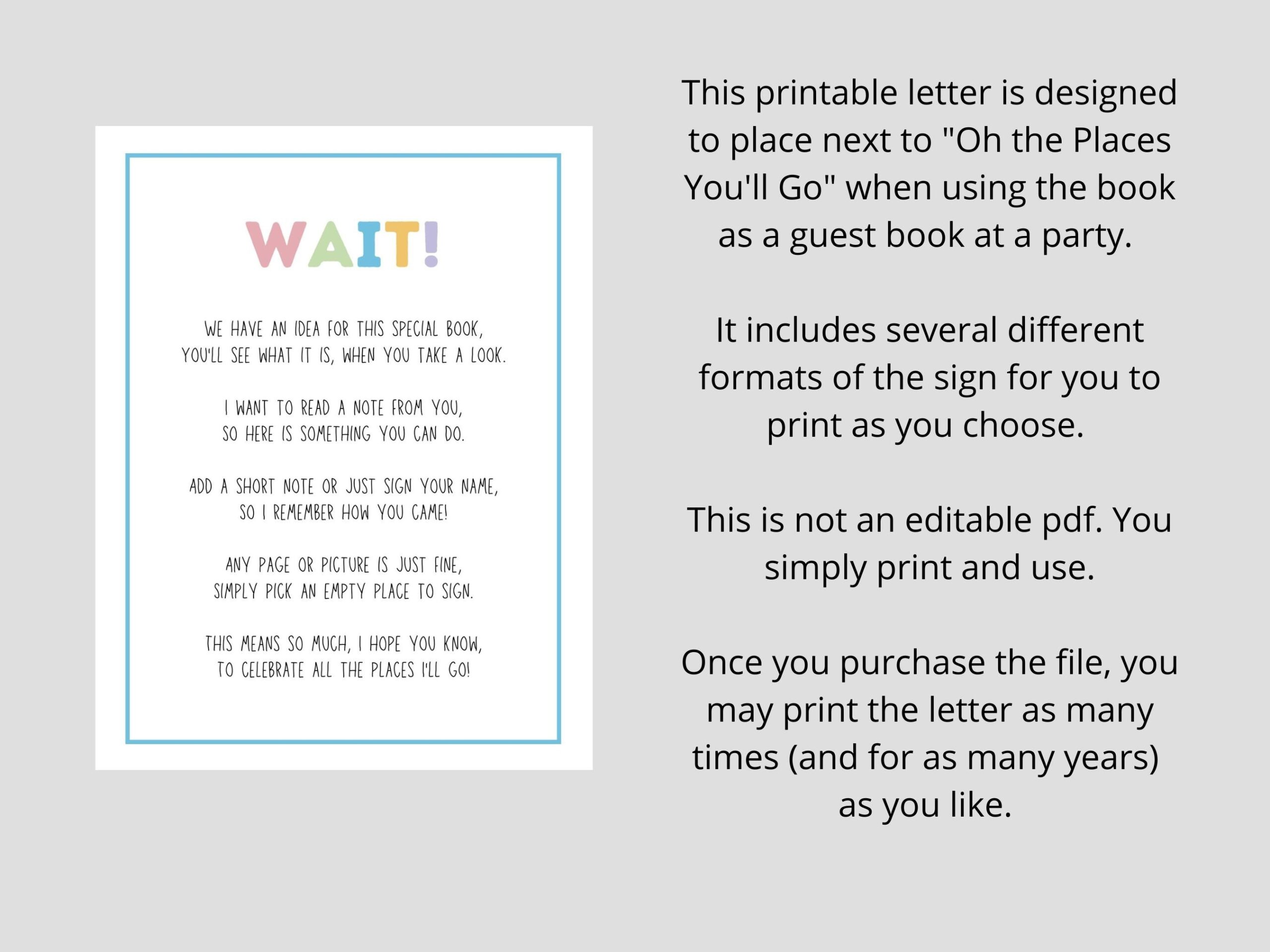 Dr Seuss Guest Book Sign Oh The Places You ll Go Printable digital Download Etsy