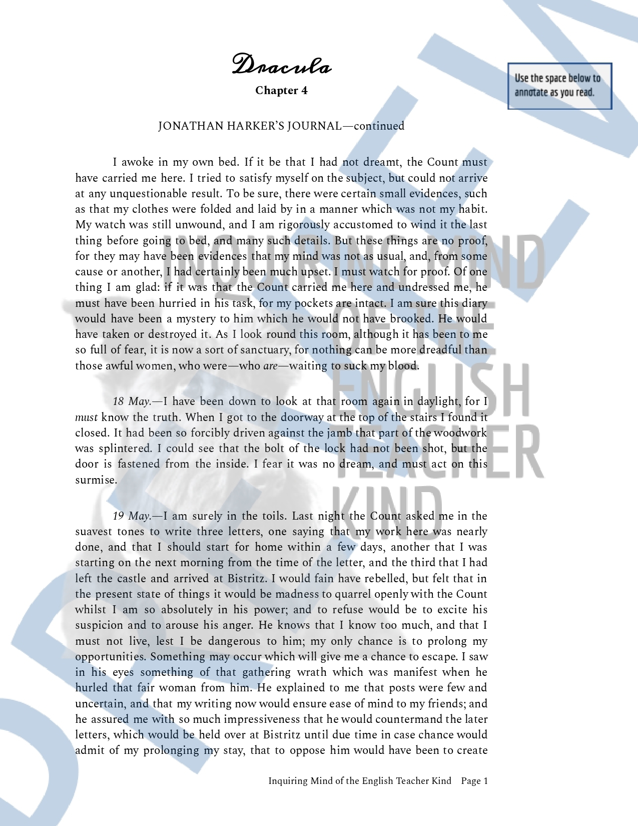 Dracula Chapter 4 Close Reading Analysis Worksheet And Answer Key Made By Teachers