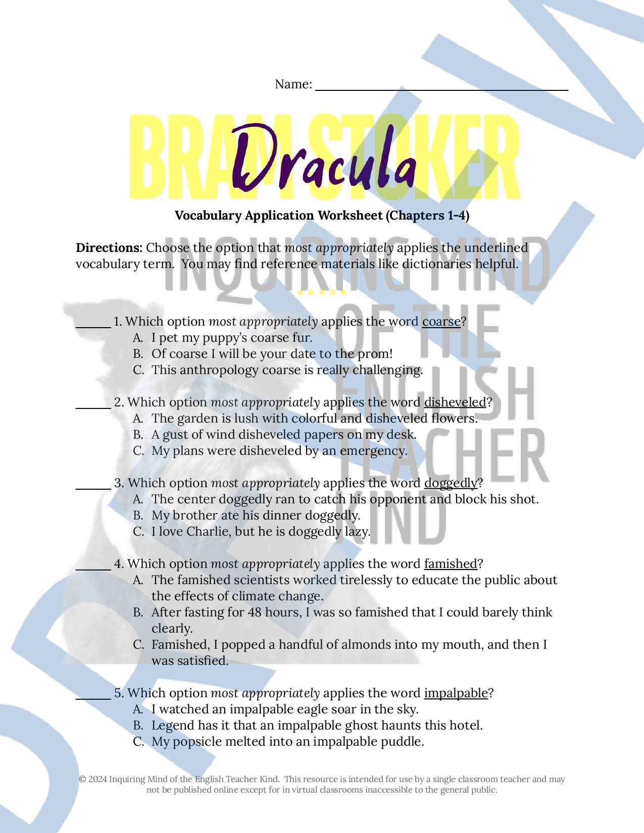 Dracula Chapters 1 4 Quiz Close Reading Worksheets And Vocabulary Games Classful