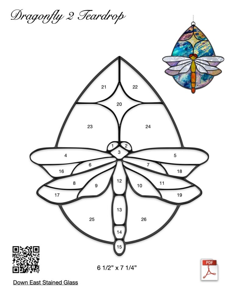 Dragonfly 2 Teardrop Stained Glass Pattern