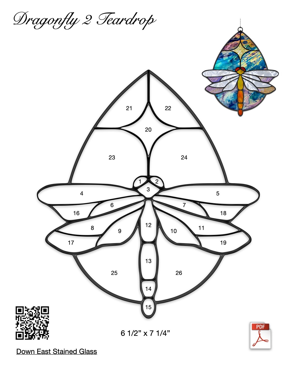 Dragonfly 2 Teardrop Stained Glass Pattern