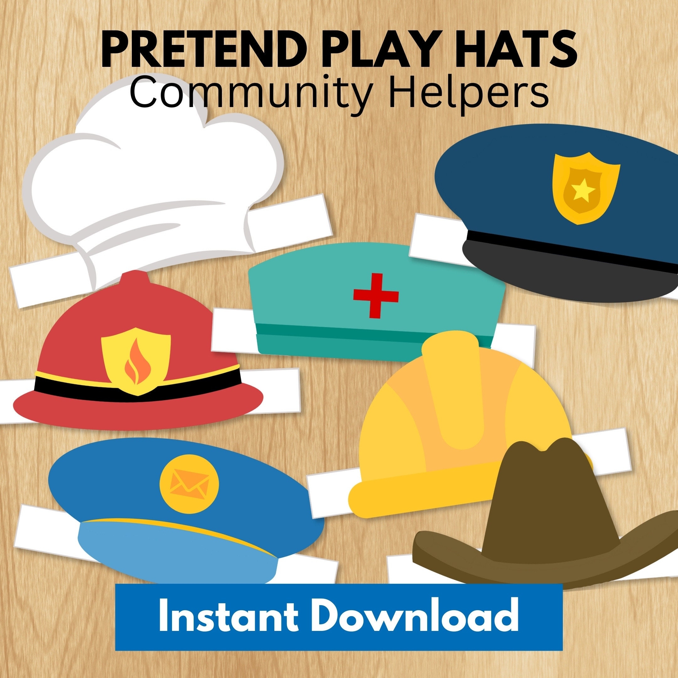 Dress Up Hats Printable Pretend Play Community Helpers Kids  Dress Up Hats Printable Pretend Play Community Helpers Kids
