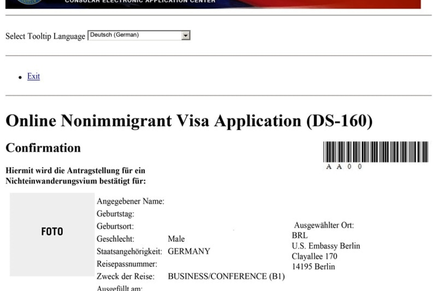 DS 160 Form Online Nonimmigrant Visa Application