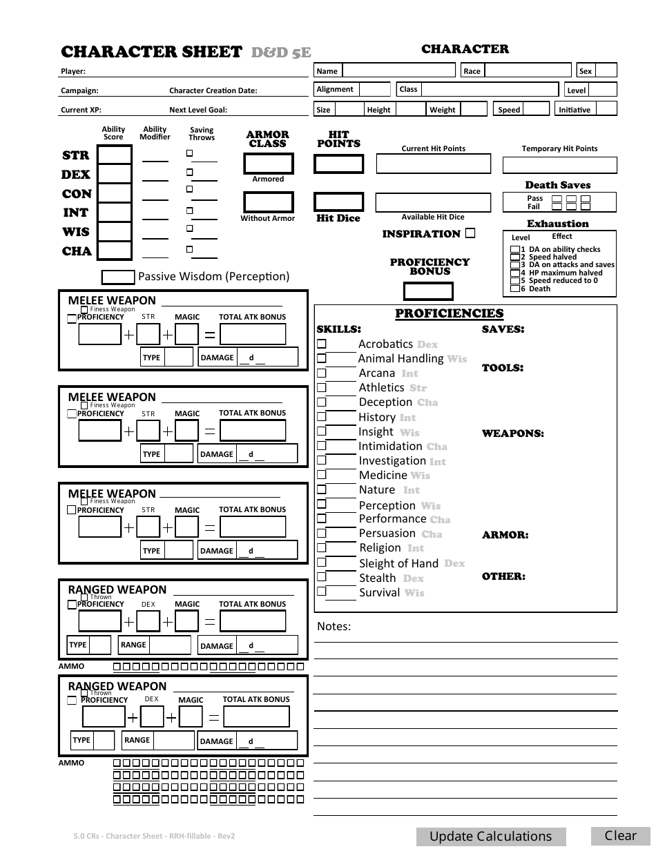 Du0026d 5 0e Character Sheet Download Fillable PDF Templateroller