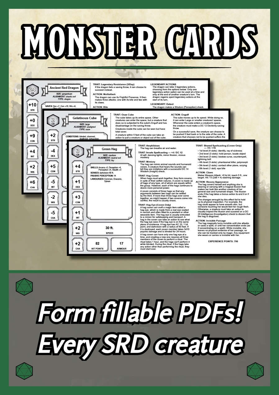 Du0026D 5th Edition Monster Cards Matthew Perkins DriveThruRPG