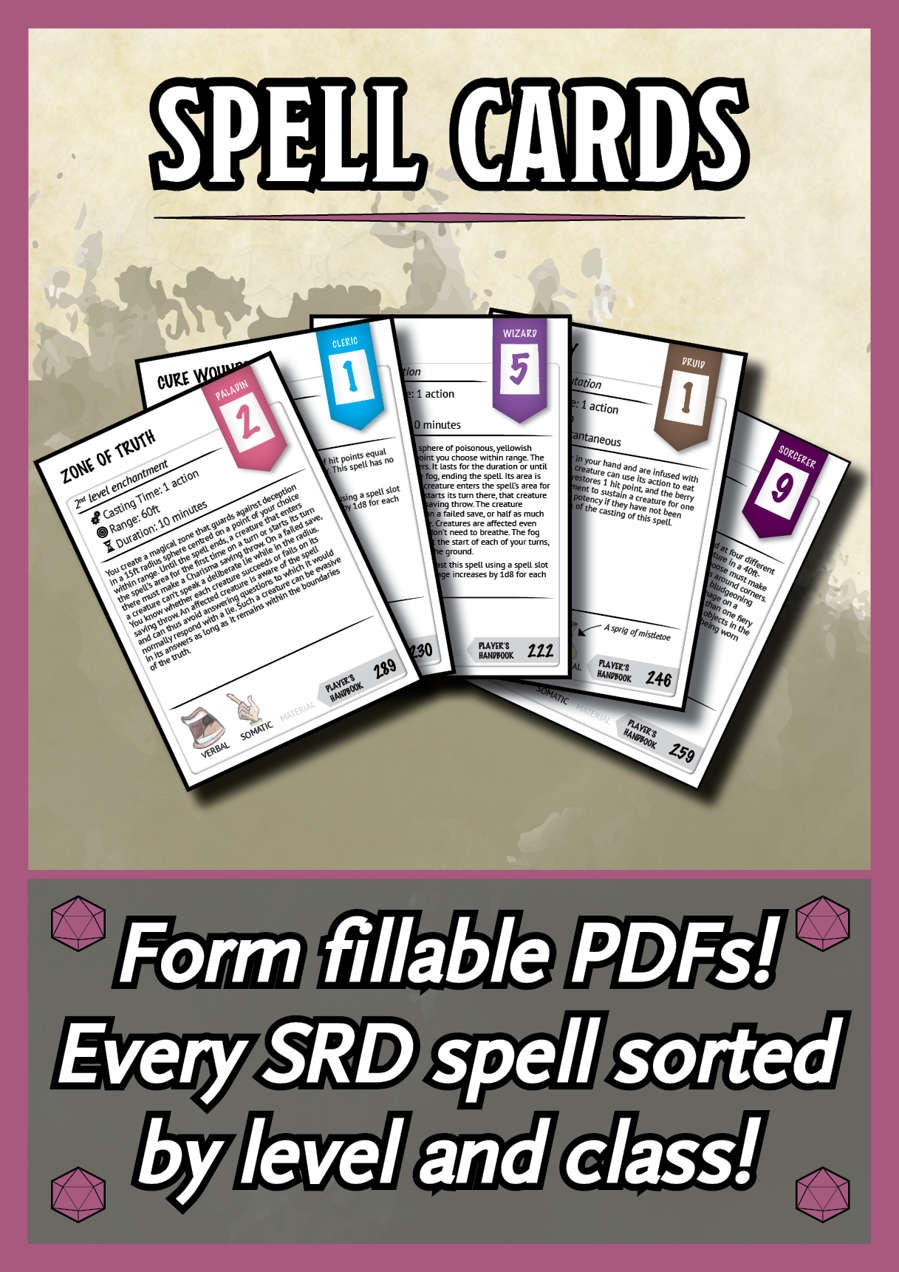 Du0026D 5th Edition Spell Cards Matthew Perkins DriveThruRPG