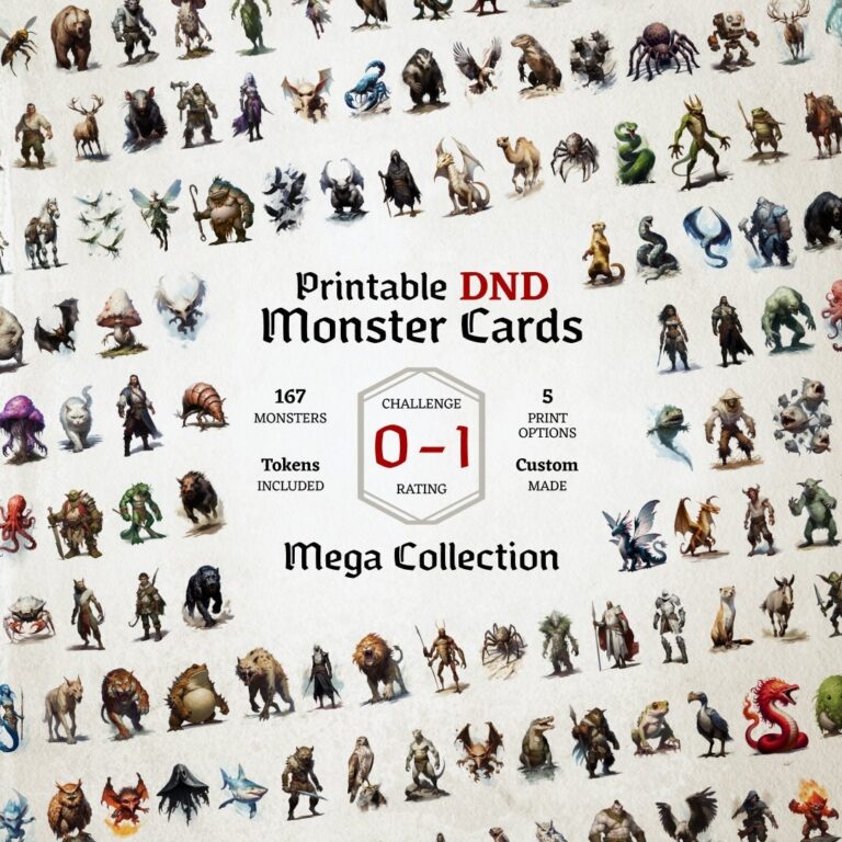 Du0026D Monster Cards Challenge 0 To 1 Mega Collection Tokens Foldable Board Cards Easy Digital Download Monster Manual Stat Blocks Etsy