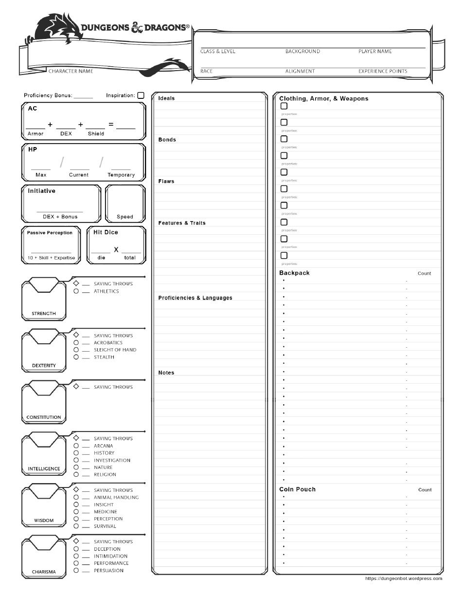 printable 5e character sheet printable 5e character sheet