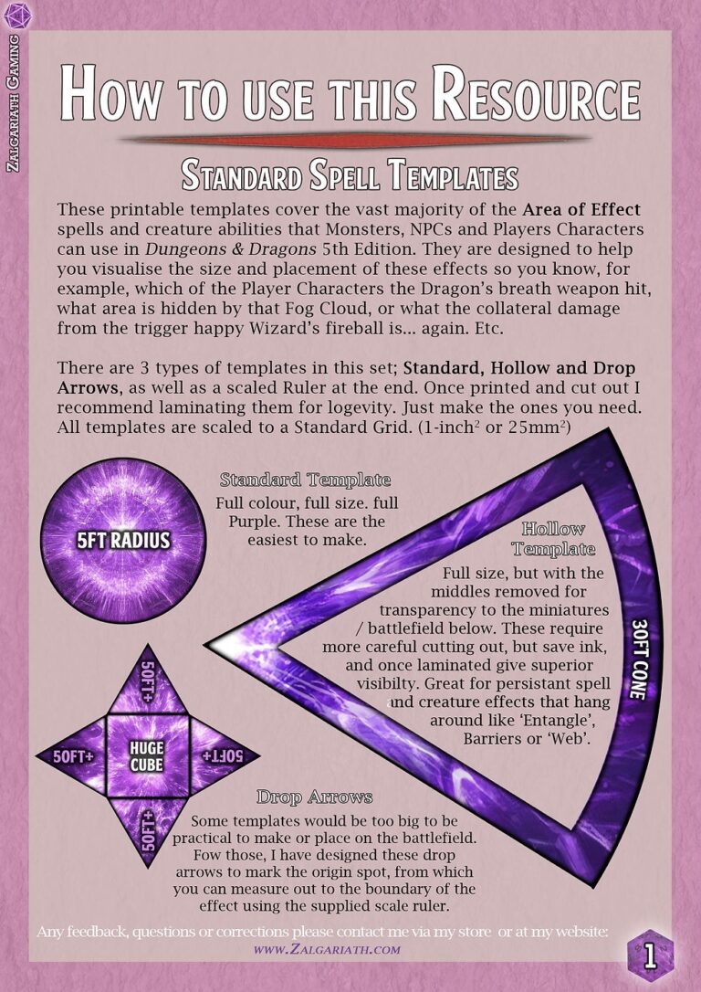 Du0026D Printable Spell Area Of Effect AoE Templates Zalgariath Gaming
