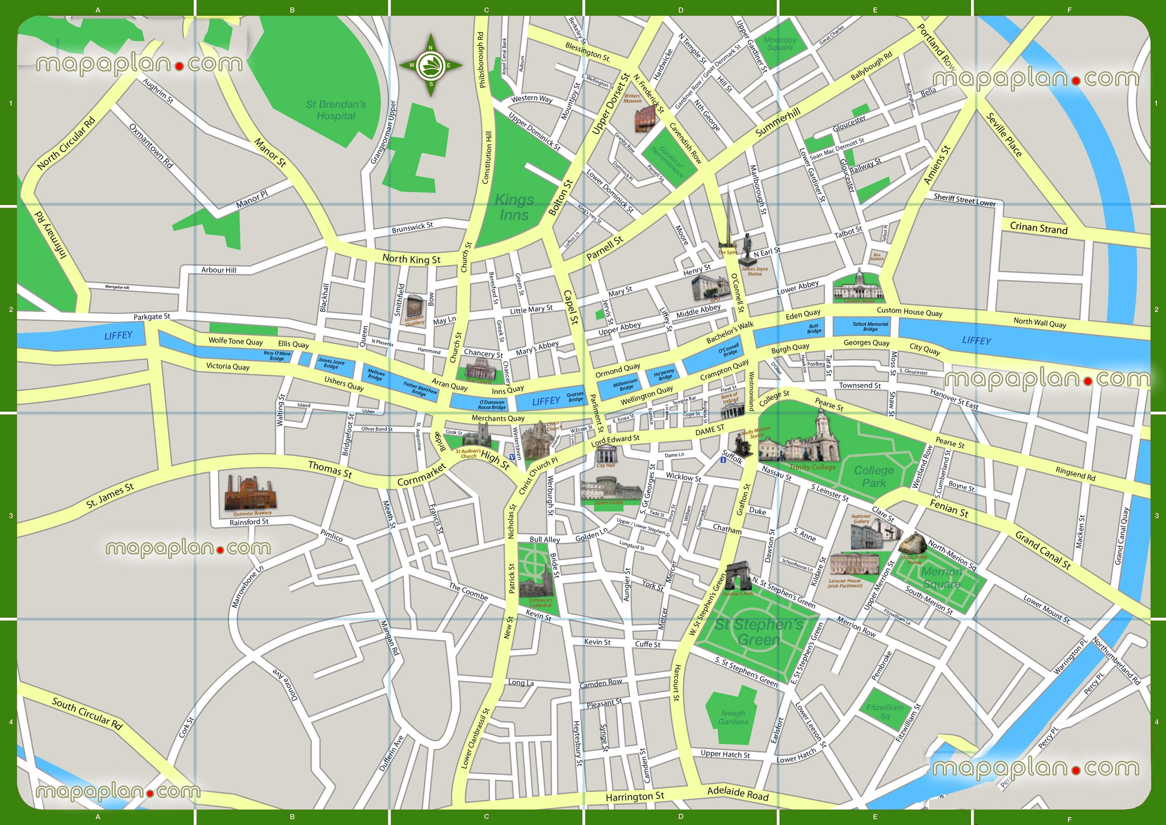 Dublin Top Tourist Attractions Map Printable Walking Map Of Worksheets Library