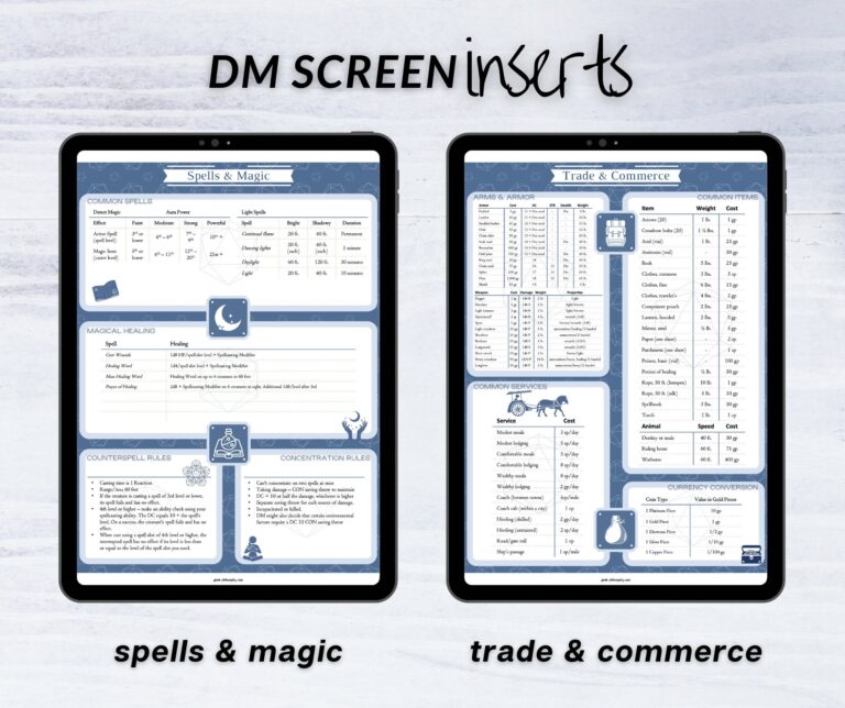 Dungeon Master Screen Inserts Dungeons U0026 Dragons 5e 8 5 x11 Portrait And Landscape Orientation Downloadable PDF Etsy