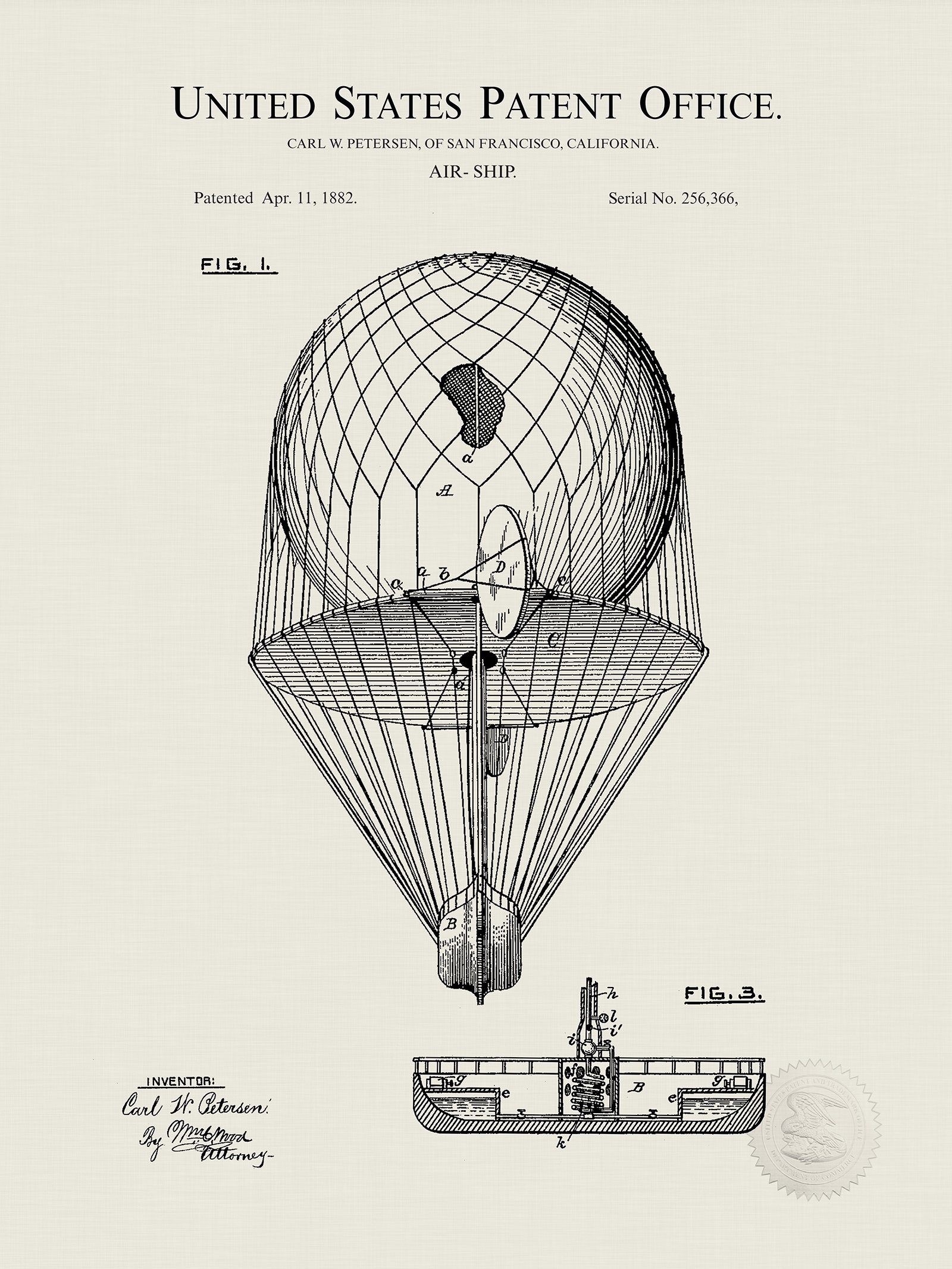 Early Airship Concept 1882 Patent Print