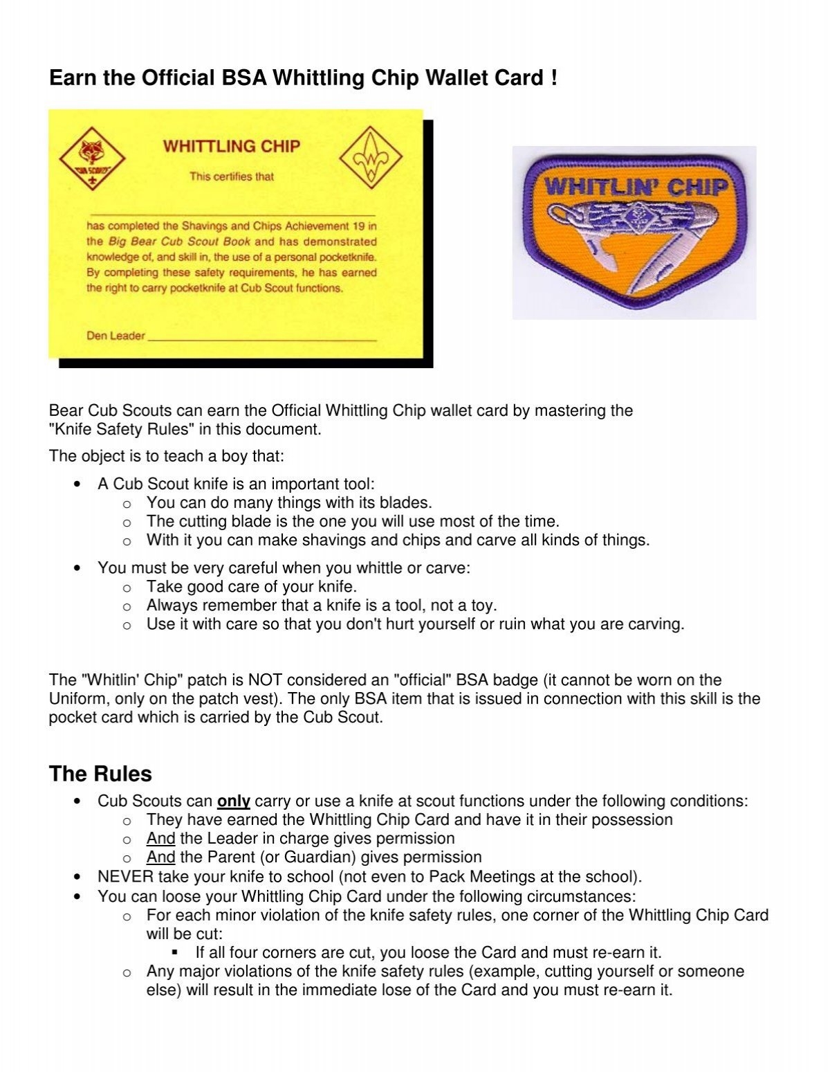 Earn The Official BSA Whittling Chip Wallet Card The Rules
