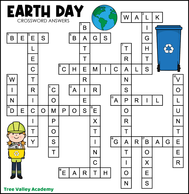 Earth Day Crossword Tree Valley Academy