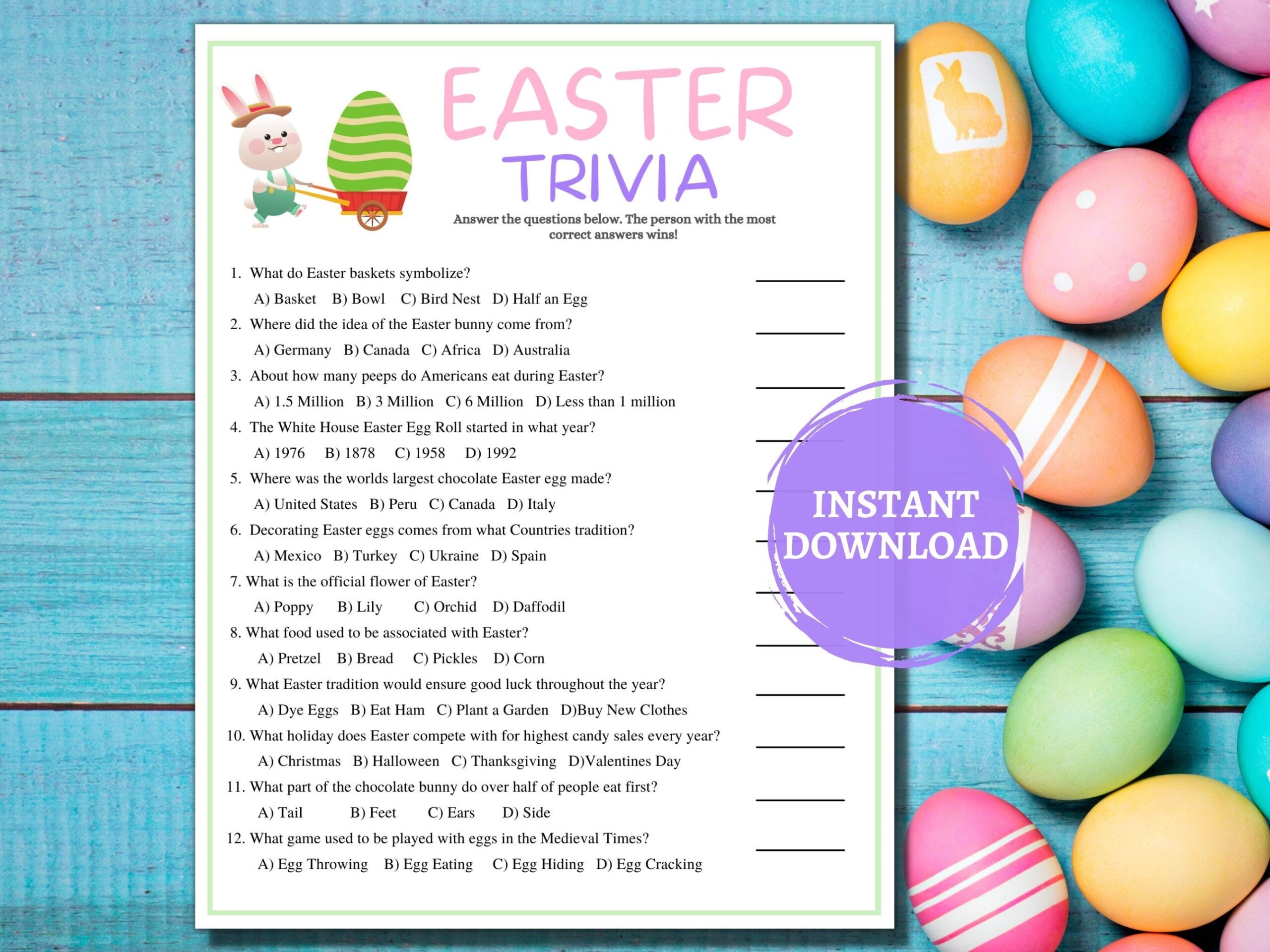 Easter Trivia Games printable Easter Games easter Party Games 