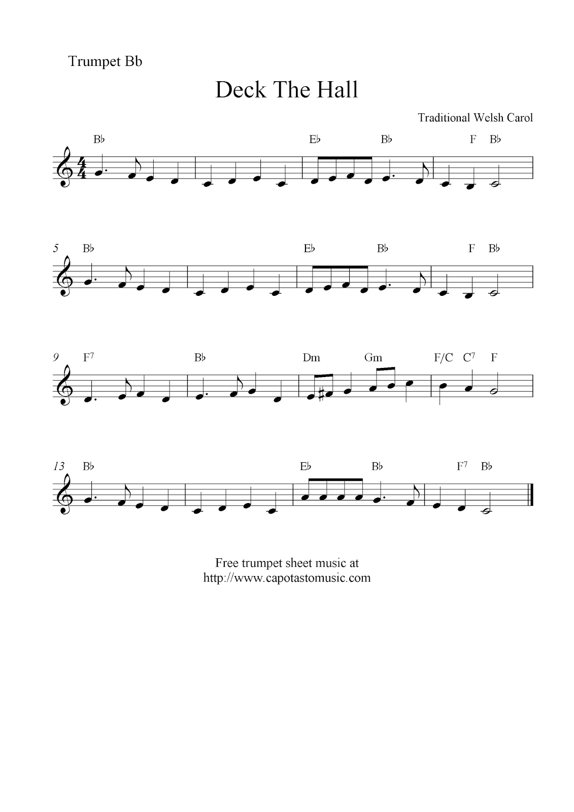 Easy Sheet Music For Beginners Deck The Halls Free Christmas 