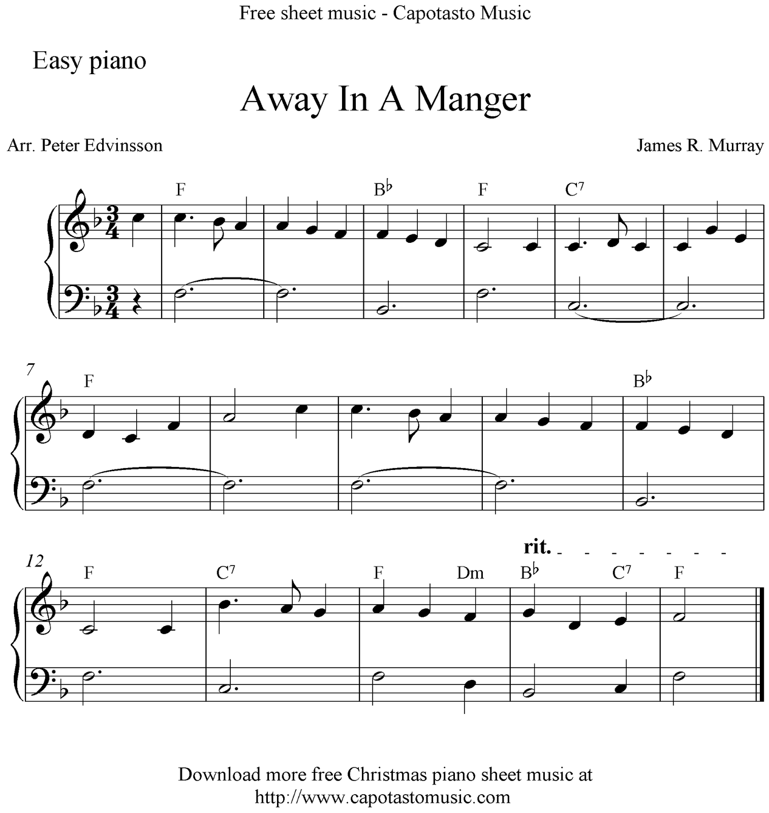 Easy Sheet Music For Beginners Easy Free Christmas Piano Sheet Music Away In A Manger