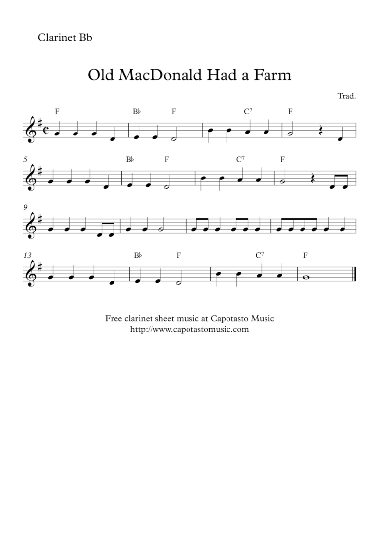 Easy Sheet Music For Beginners Free Easy Clarinet Sheet Music Worksheets Library
