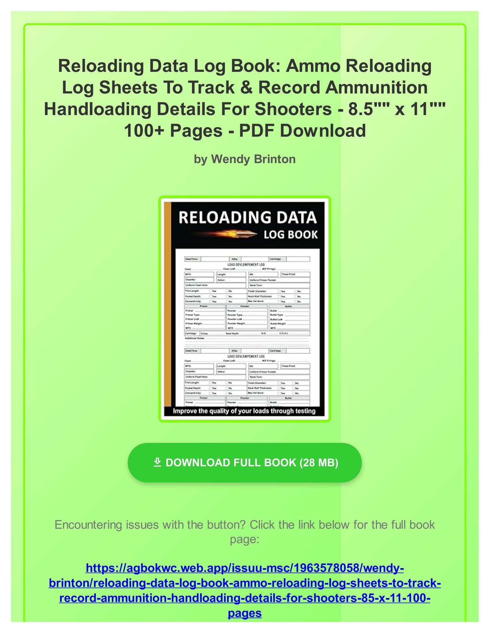 Ebook Free Reloading Data Log Book Ammo Reloading Log 