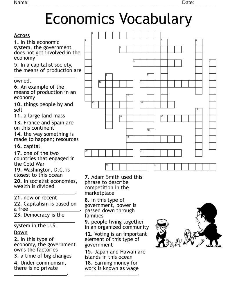 economic vocabulary printable worksheet