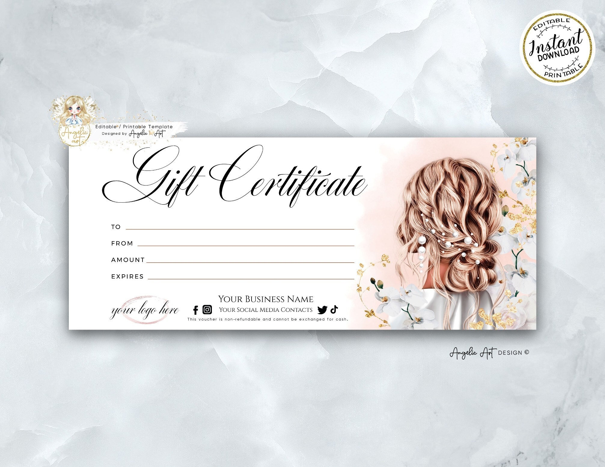 Editable Beauty Gift Certificate Template Hair Salon Gift Voucher 