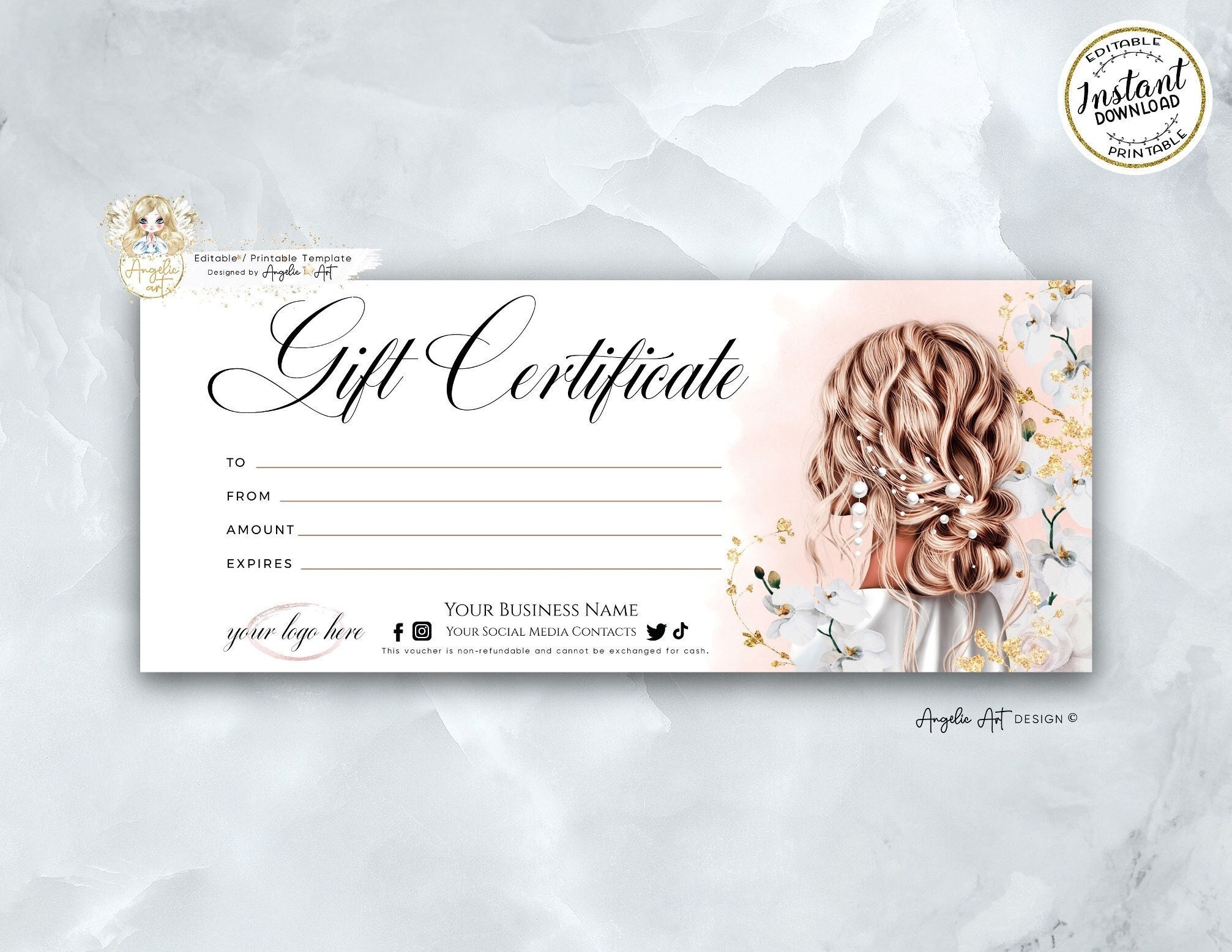 Editable Beauty Gift Certificate Template Hair Salon Gift Voucher 