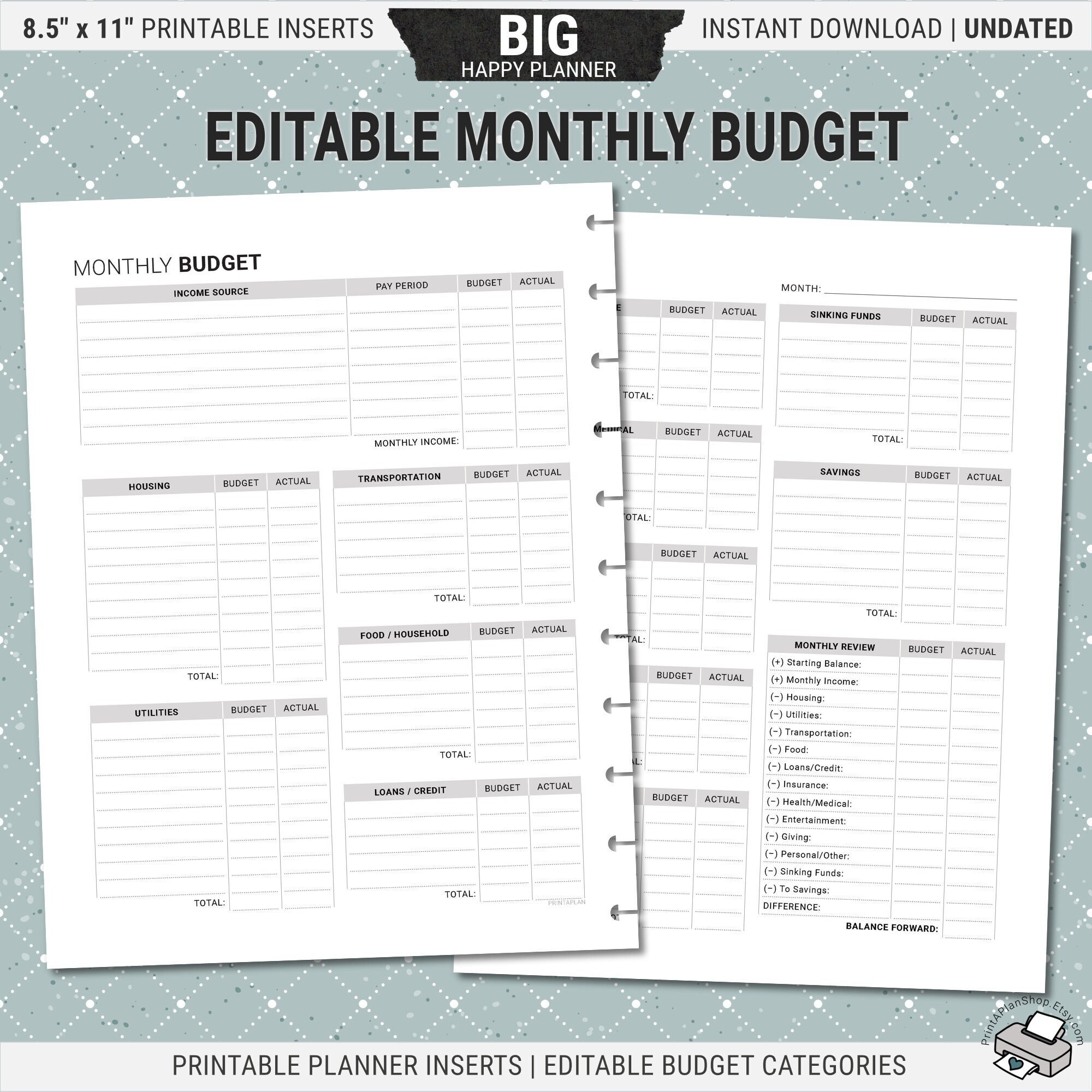 happy planner budget printables