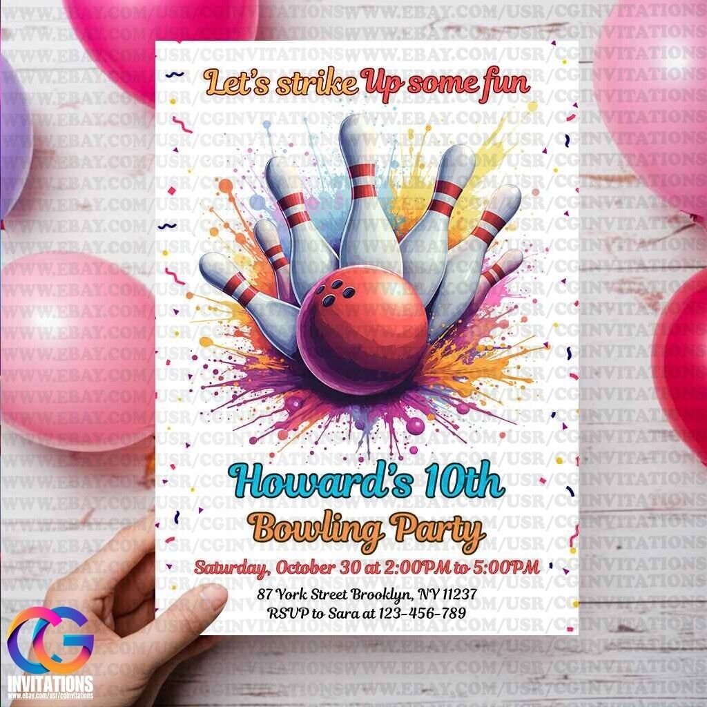 EDITABLE Bowling Birthday Party Invitation Bowling Party Invitation Template
