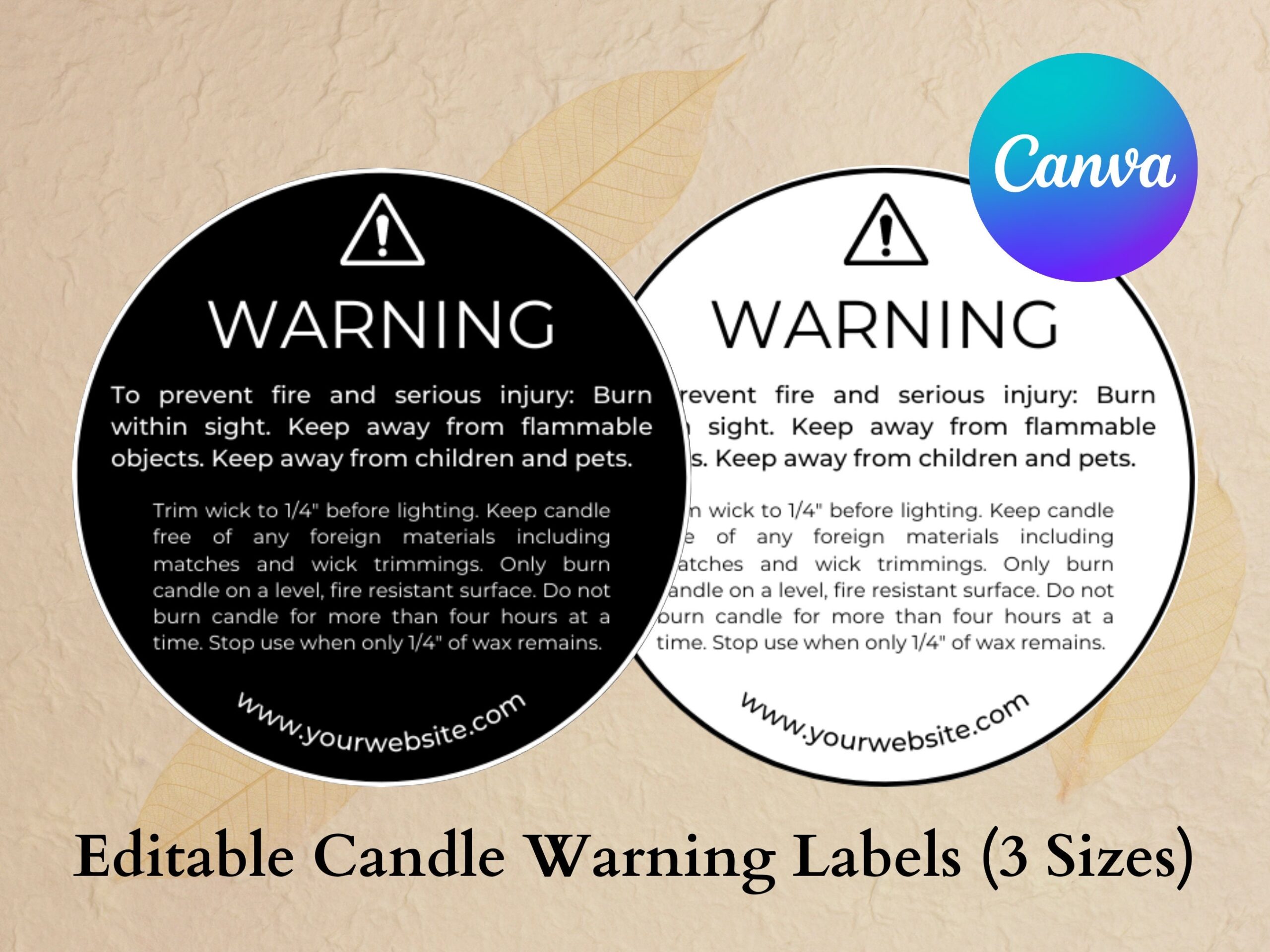 Editable Candle Warning Label Template Canva Candle Care Guide Candle Small Business Stickers Printable Candle Warning Labels Etsy