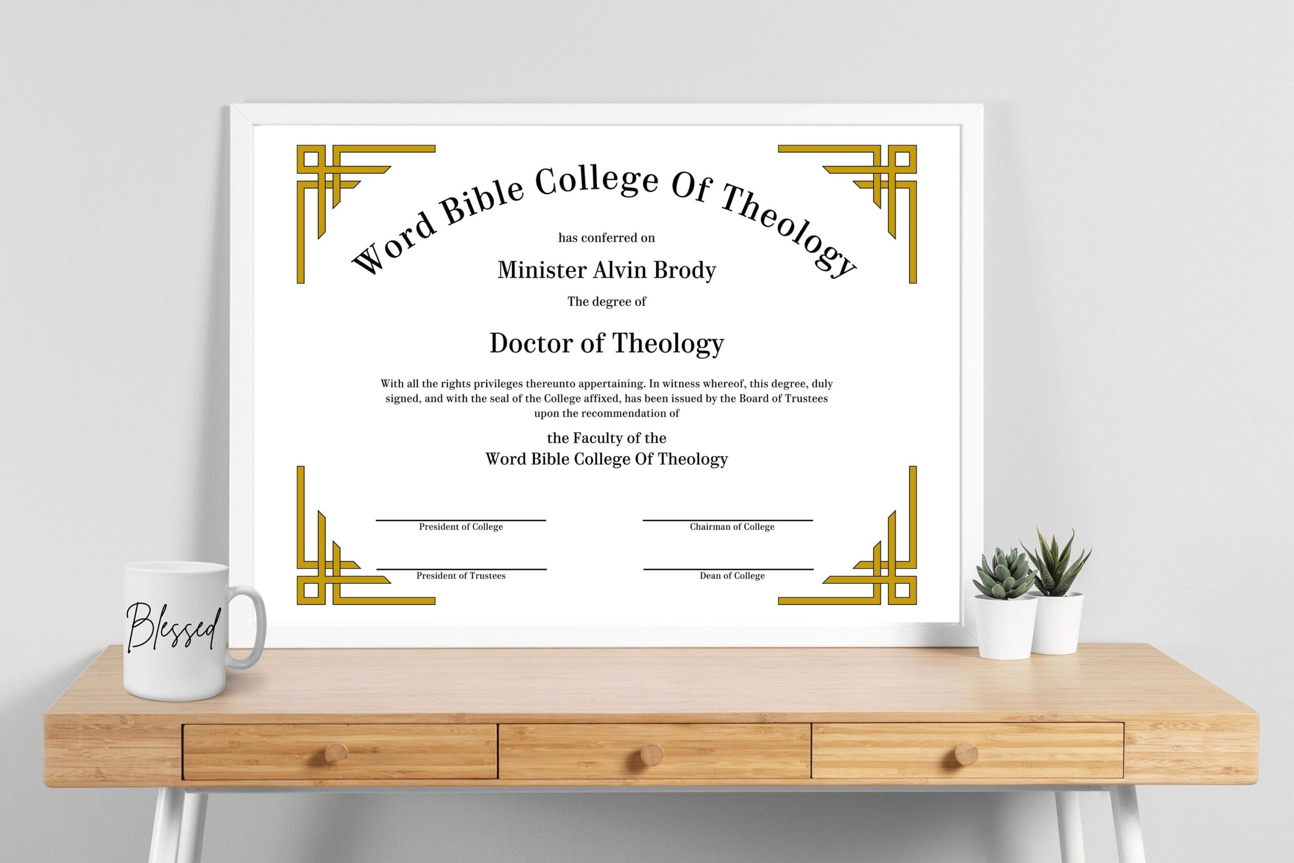 Editable Certificate Of Theology Template Bachelor Master Doctor Of Theology Degree Course Completion Certificate Etsy
