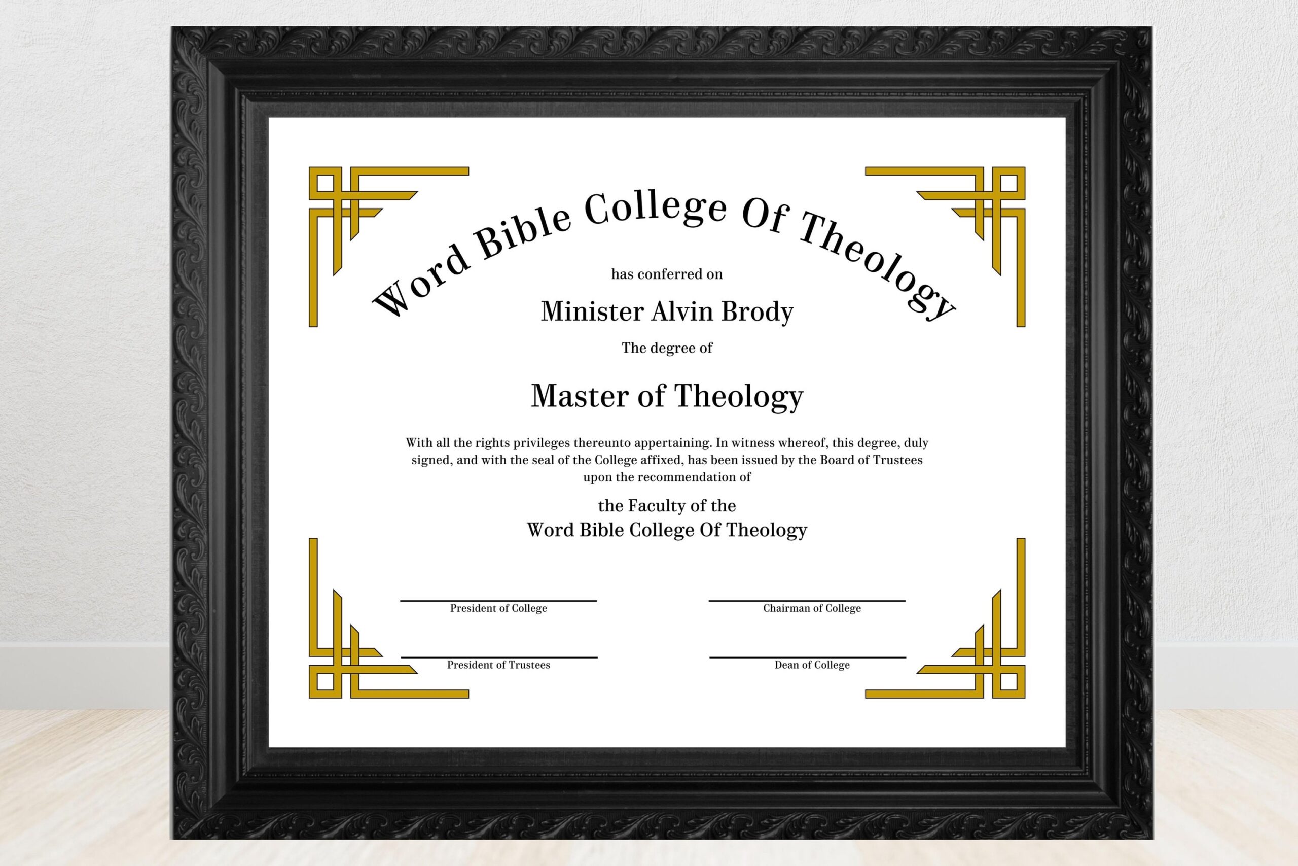 Editable Certificate Of Theology Template Bachelor Master Doctor Of Theology Degree Course Completion Certificate Etsy
