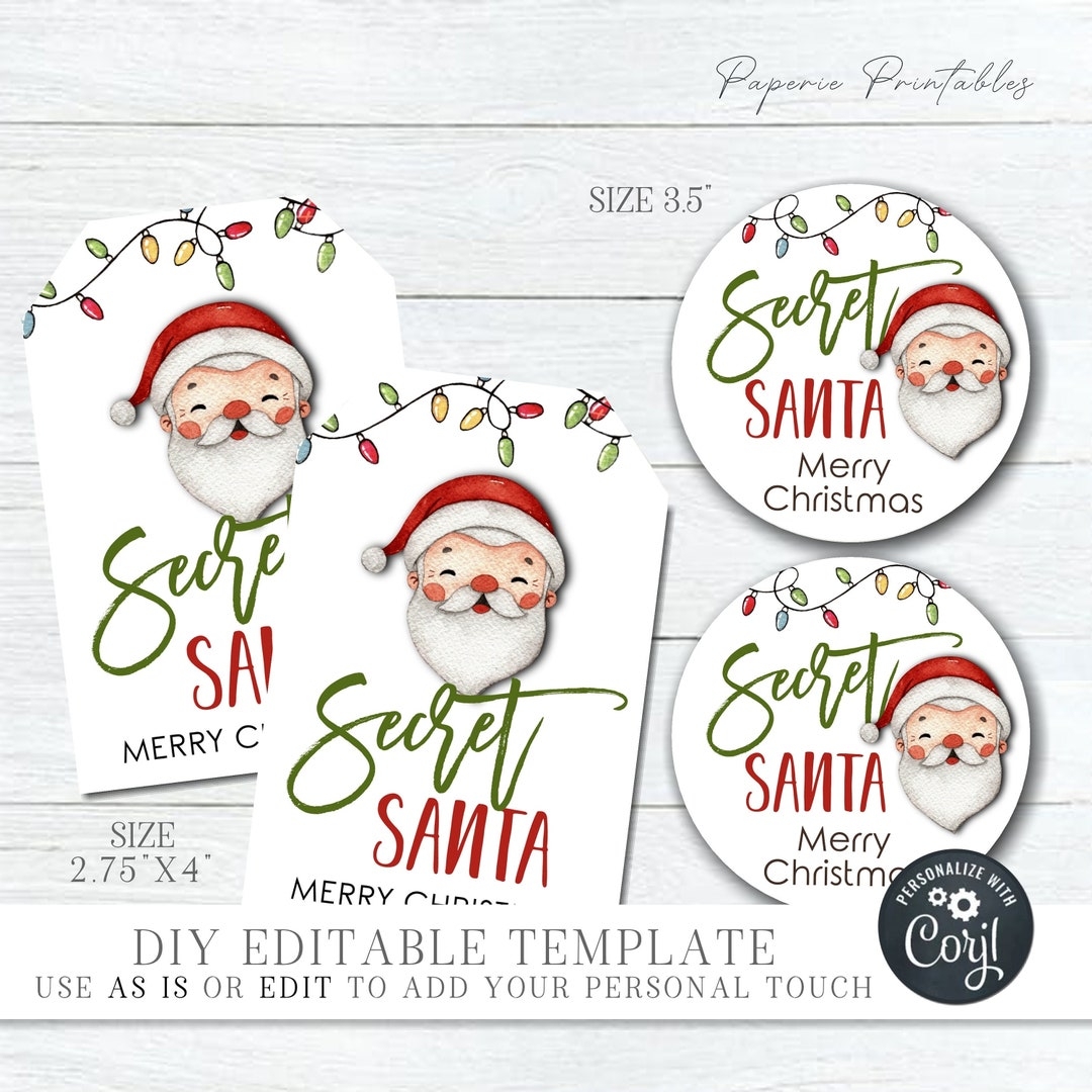 Editable Christmas Gift Tags Secret Santa Christmas Gift Tags Secret Santa Label DIY Santa Gift Tags Printable edit With Corjl CT14 Etsy