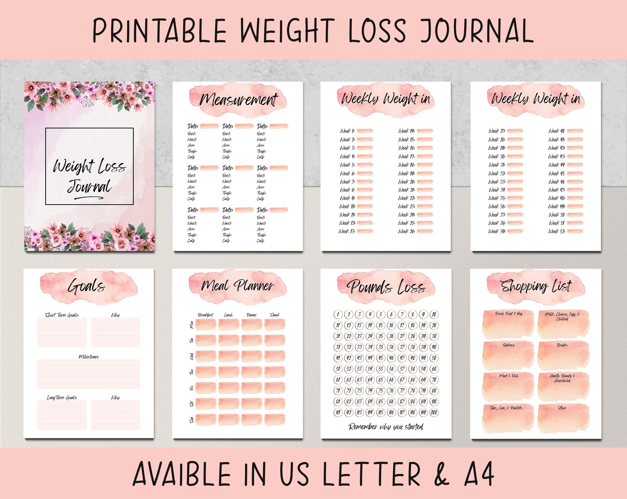 EDITABLE Daily Weight Loss Tracker Printable Weight Loss Journal Fitness Progress Weight Loss Chart Slimming Planner INSTANT DOWNLOAD Etsy New Zealand