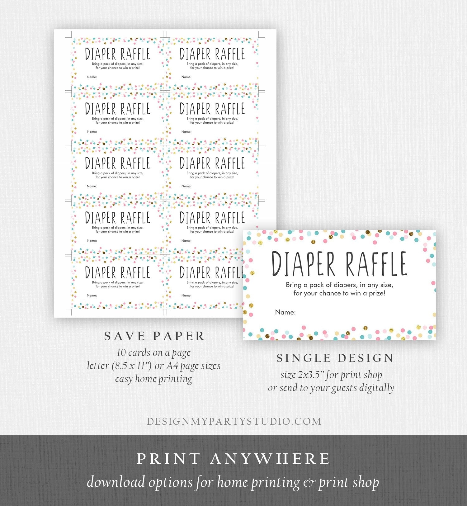 Editable Diaper Raffle Ticket Confetti Gender Neutral Blue Pink Worksheets Library