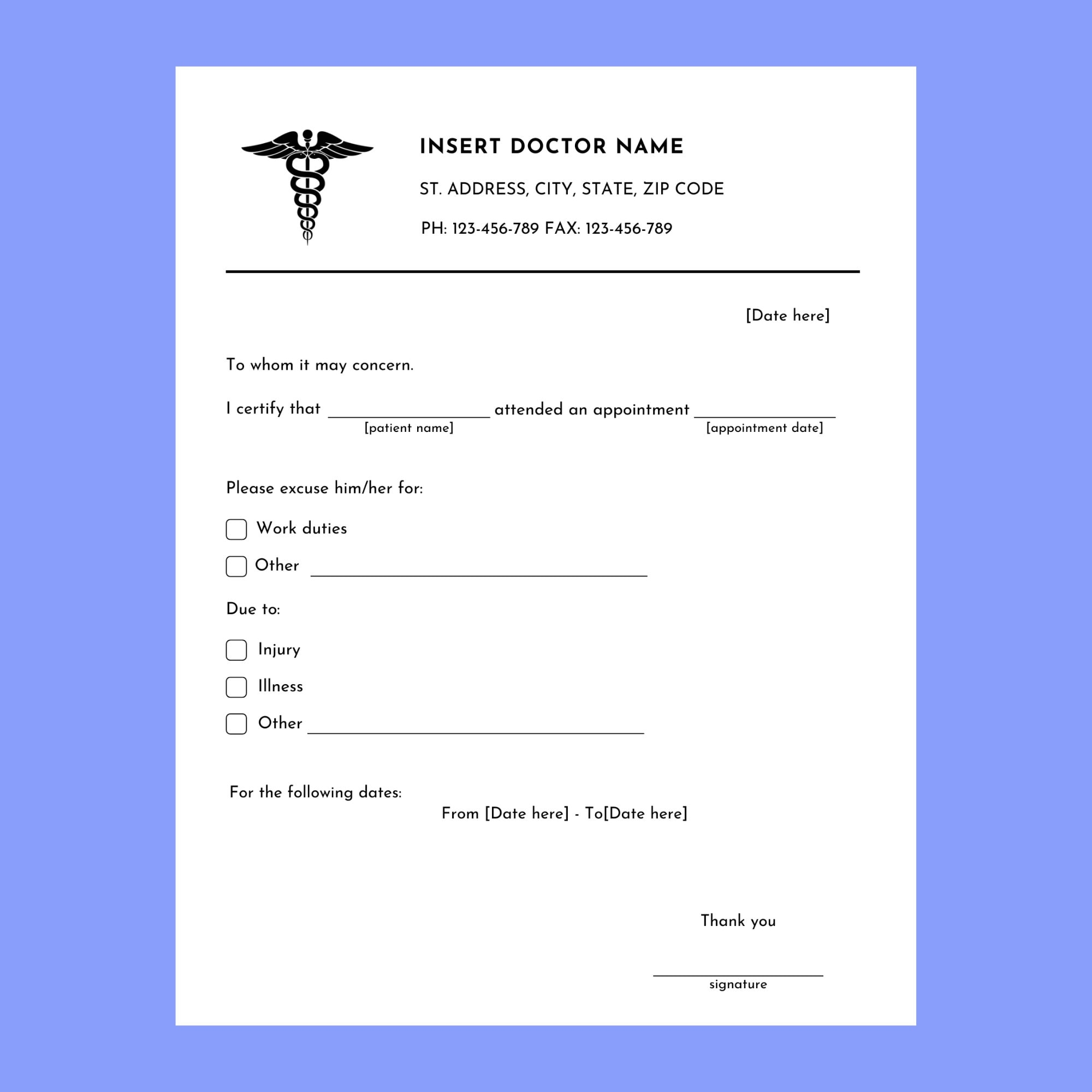Editable Doctor s Excuse Note Template PDF U0026 Word Etsy