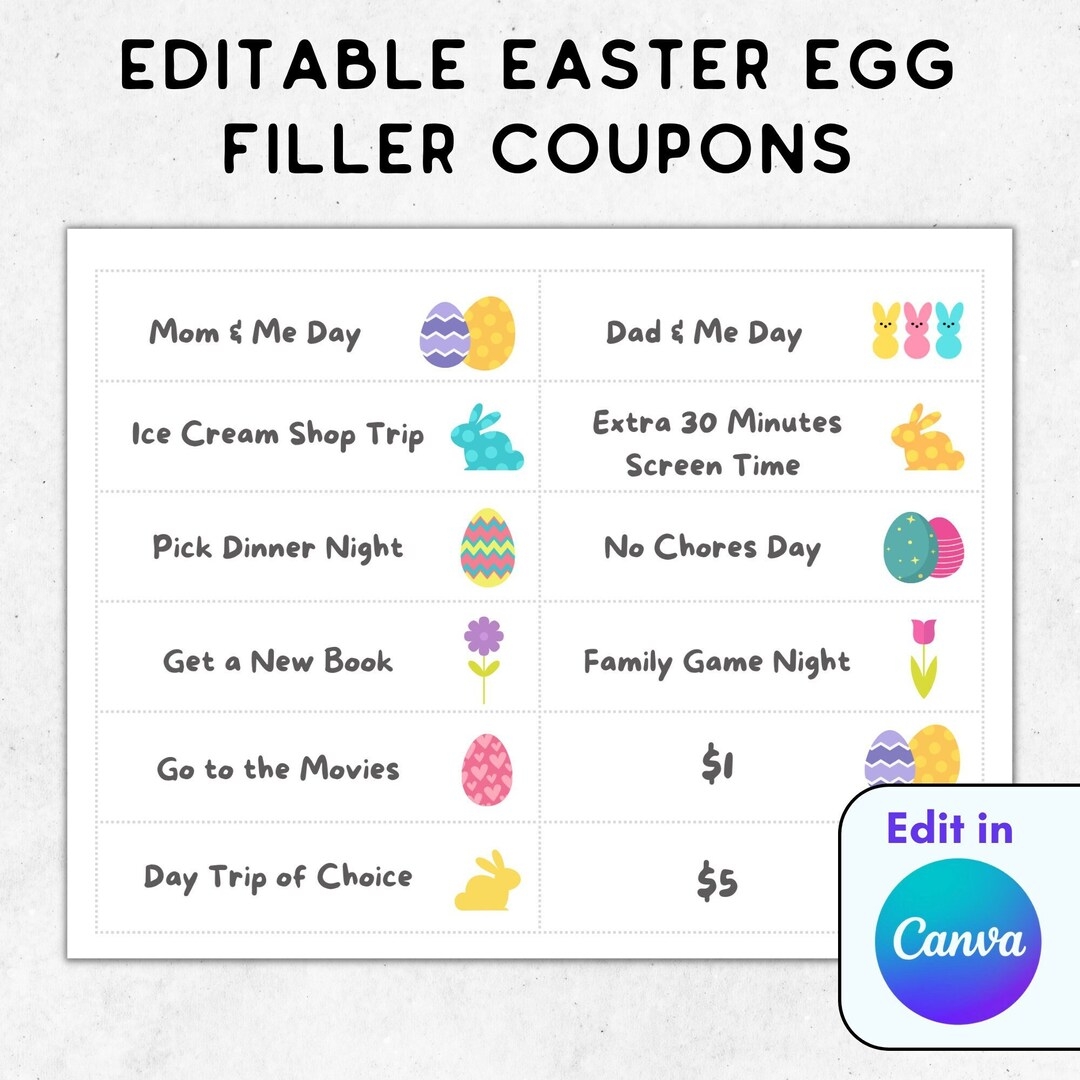 Editable Easter Egg Coupons Easter Coupon Book Egg Fillers For 