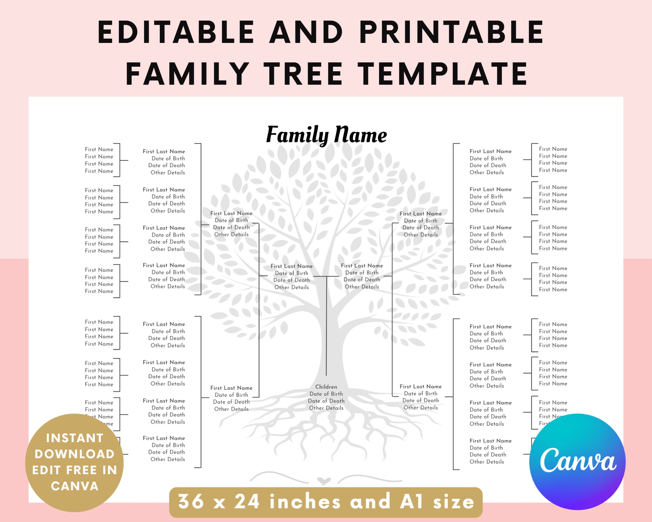 Editable Family Tree Chart Template 5 Generations canva 