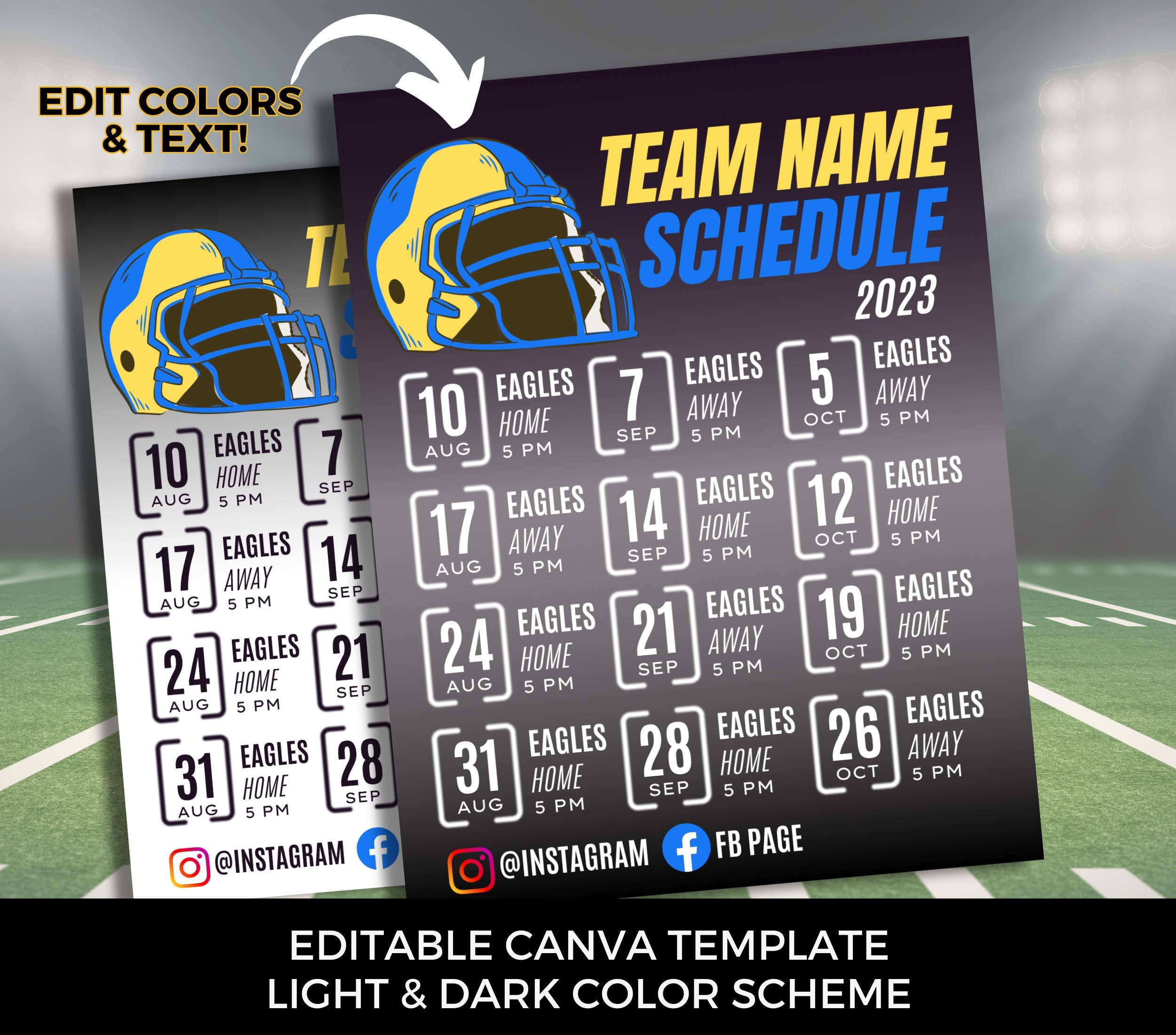 Editable Football Schedule Template DIY Canva Football Schedule Printable Football Team Season Flier High School College Football Etsy