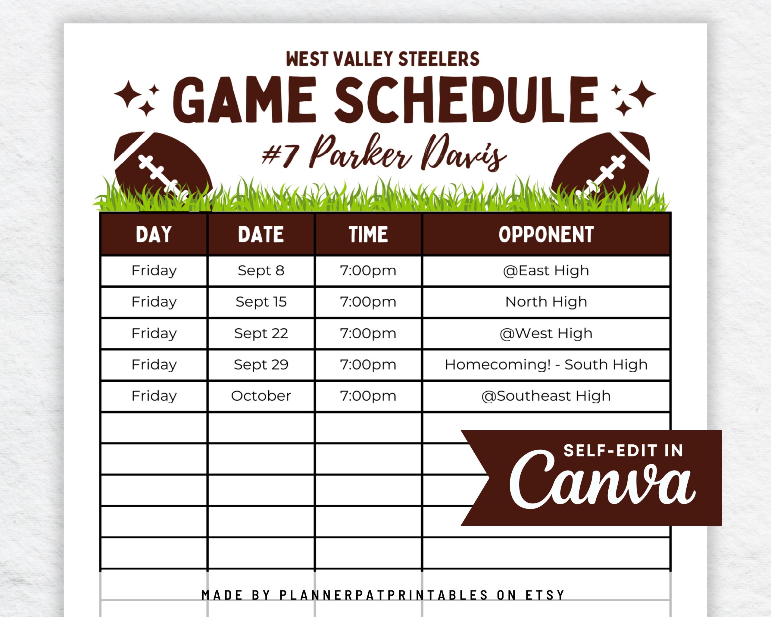 Editable Football Schedule Template Practice U0026 Game Calendar For Teams Canva Sports Planner Etsy