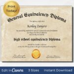 Editable GED Certificate Template Printable High School Diploma instant Download Etsy