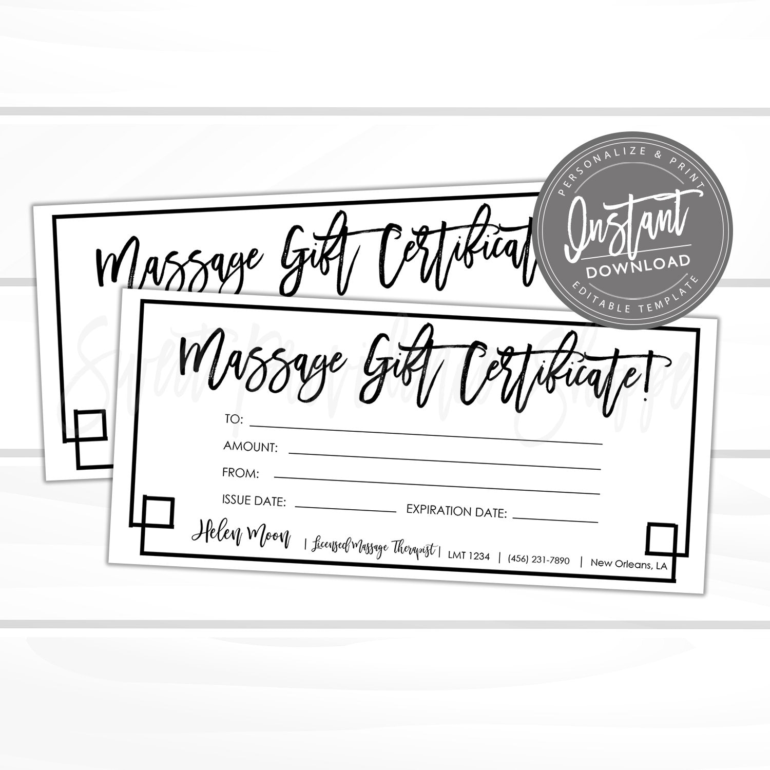 Editable Gift Certificate Massage Printable Gift Card Spa 