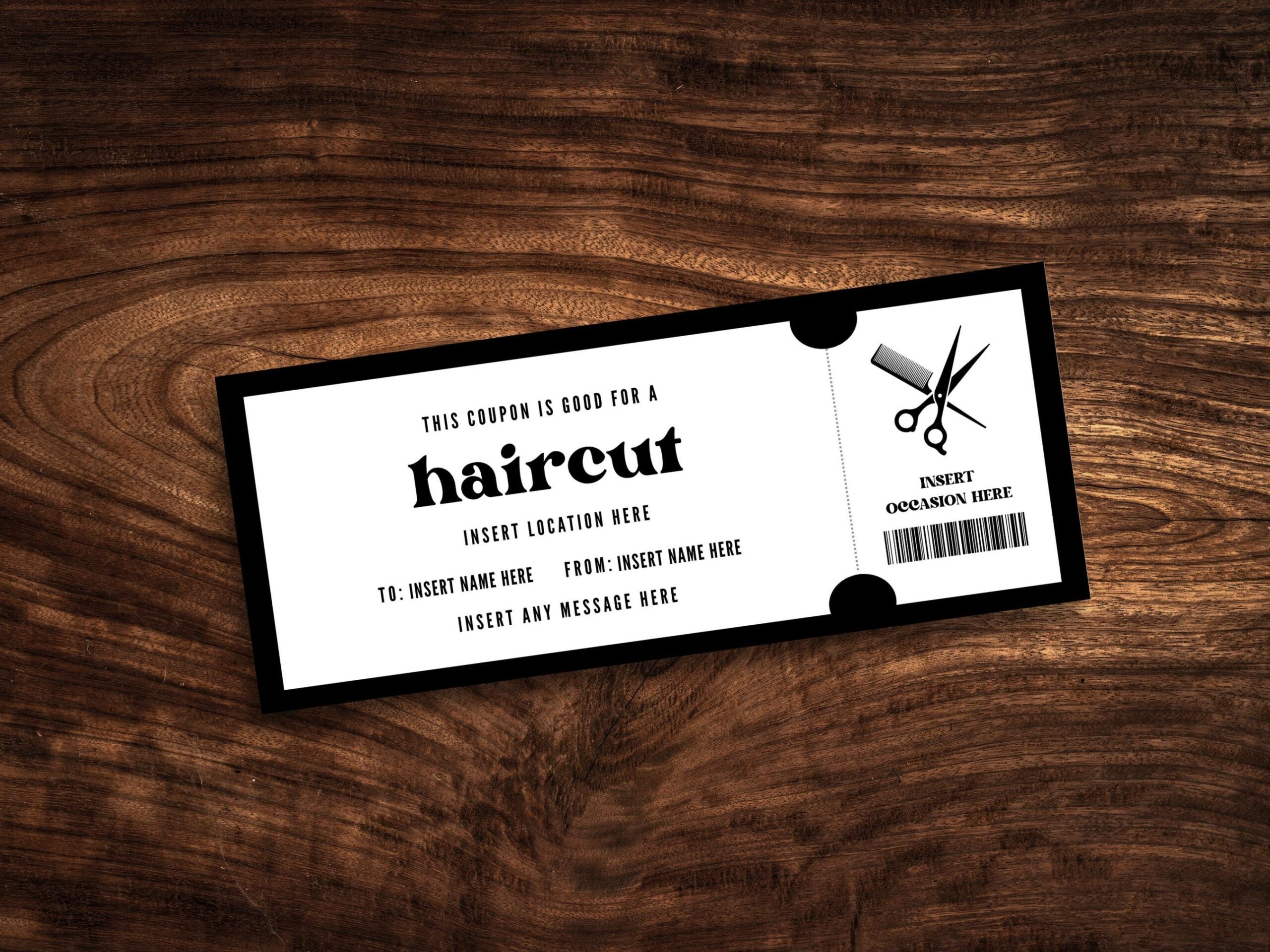 Editable Haircut Coupon Printable Hair Cut Gift Certificate Custom Barber Salon Ticket Template PDF Etsy
