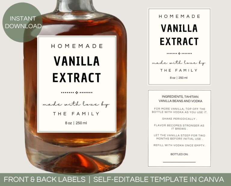 Editable Homemade Vanilla Extract Label Template Printable Gift 