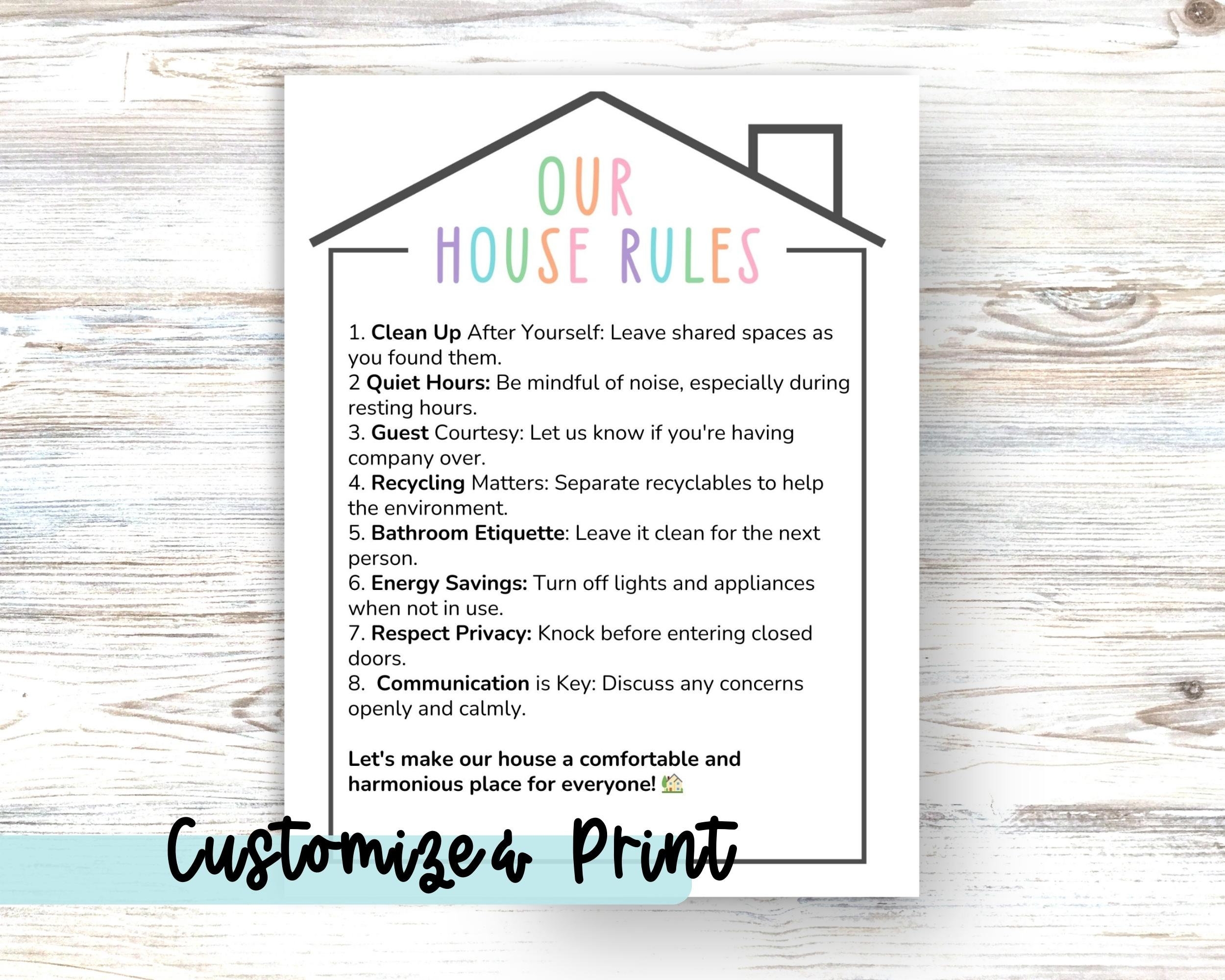 Editable House Rules Chart For Kids And Families Household Rules Worksheets Library