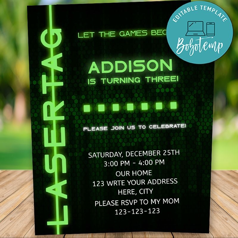 Editable Laser Tag Birthday Invitations Instant Download