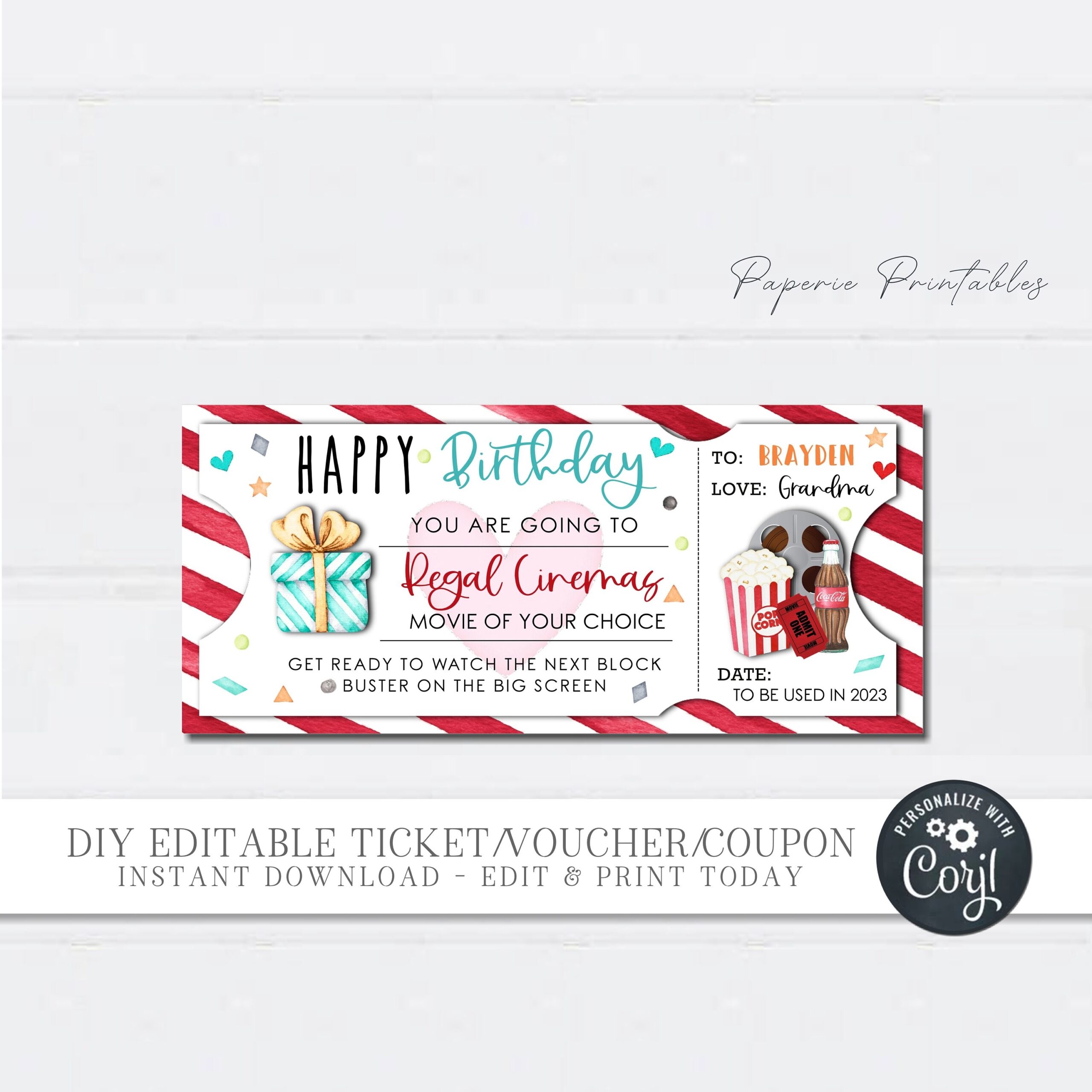 EDITABLE Movie Theatre Birthday Gift Voucher Movie Theatre Birthday Gift Coupon Cinemas Birthday Ticket Printable Diyd Corjl BC05 40 Etsy
