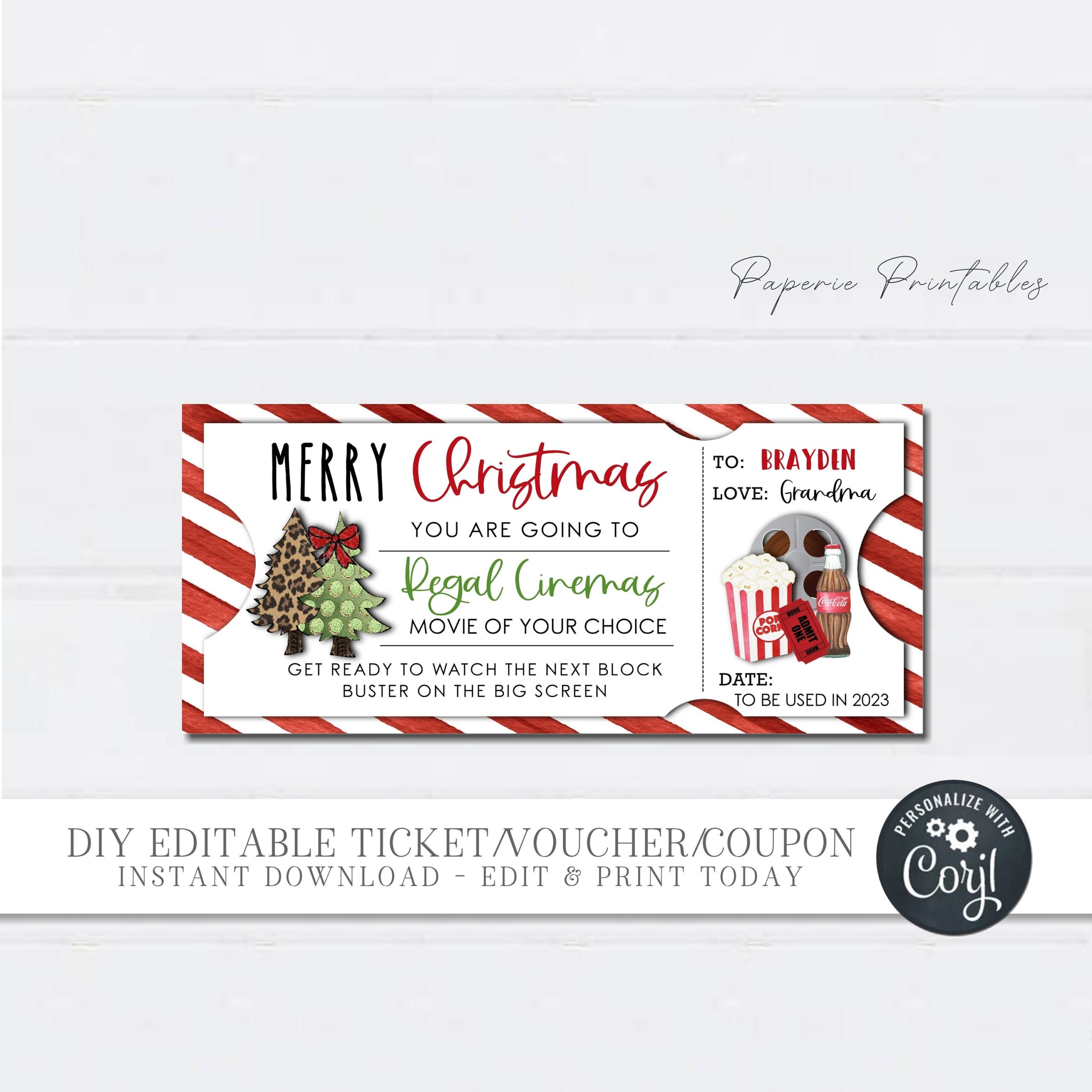 EDITABLE Movie Theatre Ticket Christmas Gift Christmas Gift Movie Ticket Stocking Stuffer Movie Voucher Edit W corjl CT23 40 Etsy