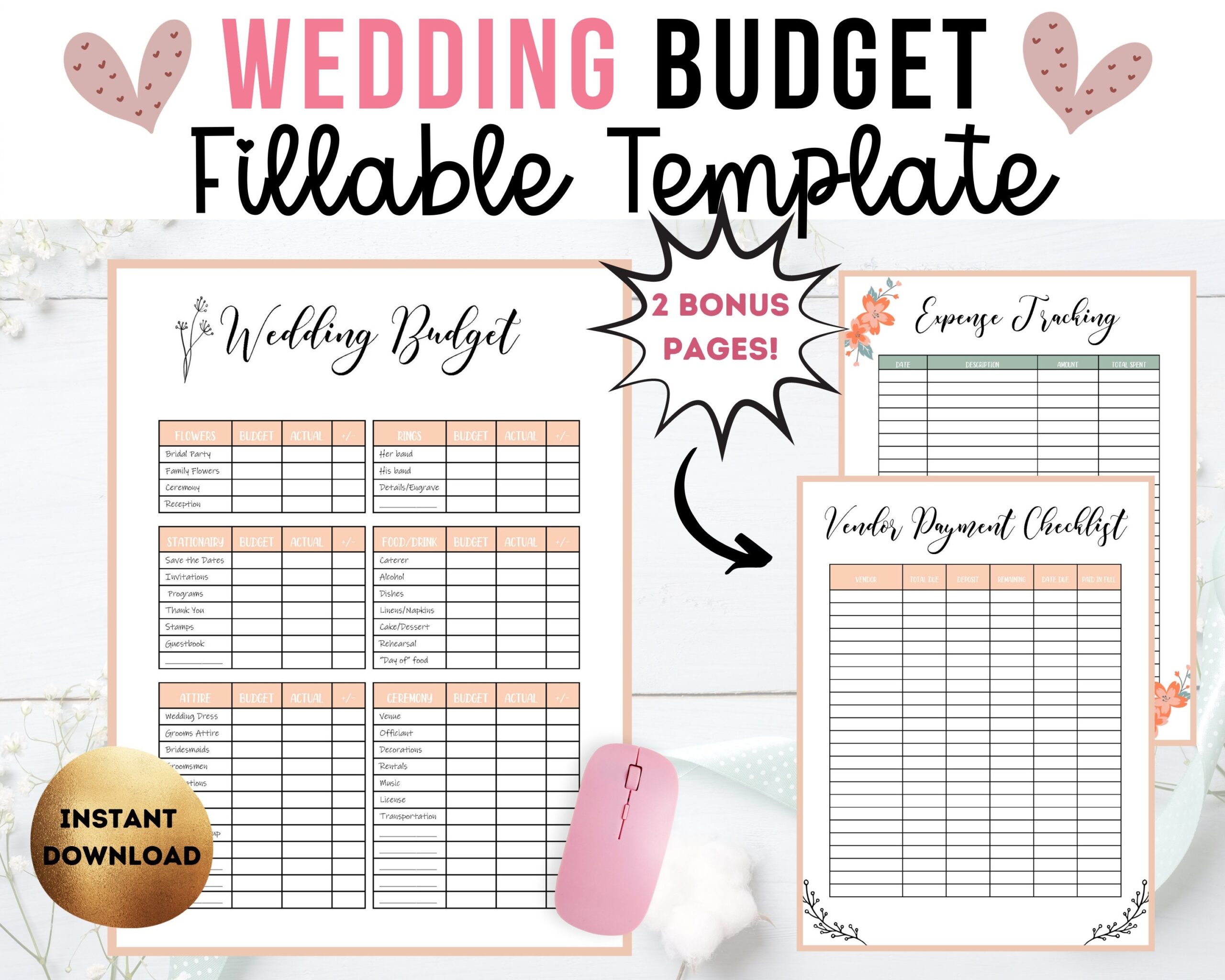 Editable PDF Wedding Budget Planner Wedding Planner Printable Wedding Cost Wedding Finance Spending Planner INSTANT Download Etsy