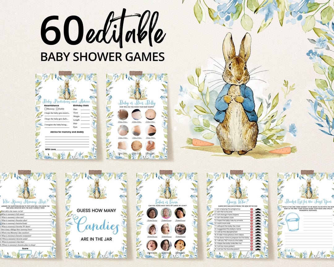 Editable Peter Rabbit Baby Shower Game Bundle Blue Peter Rabbit Baby Shower Game Pack Boy Peter Rabbit Shower Games Peter Rabbit BBS298 Etsy