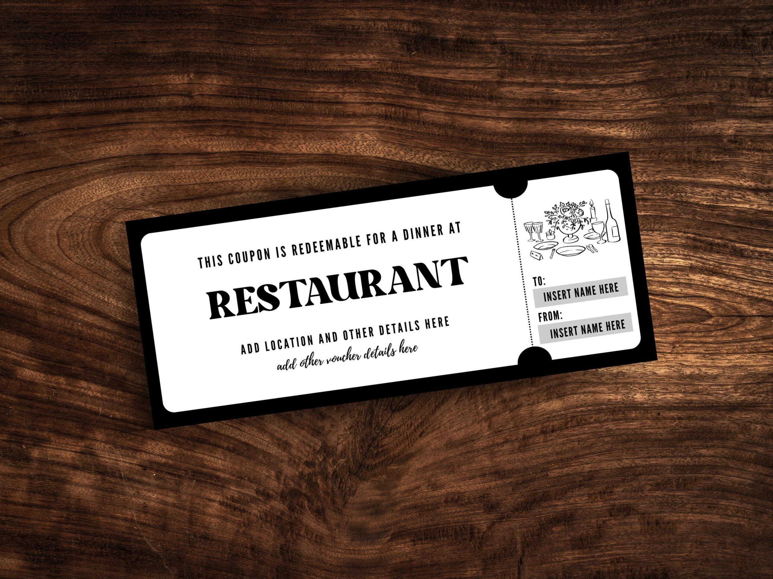 Editable Restaurant Coupon Printable Restaurant Dinner Ticket 